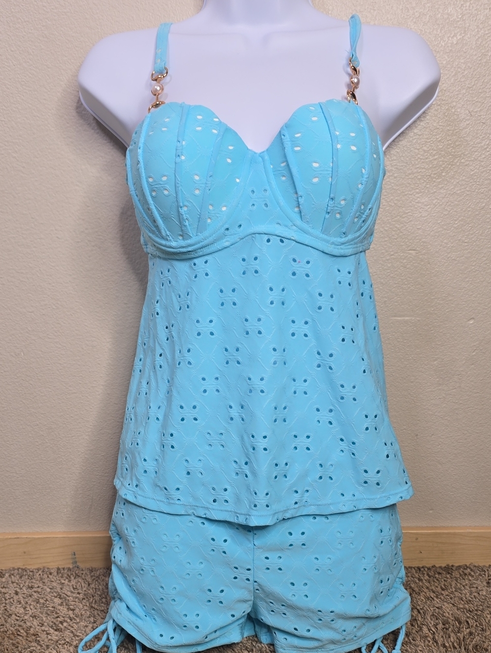 Mid Waist Light Blue Eyelet Tankini Set Size Small Nwot  Size Small.